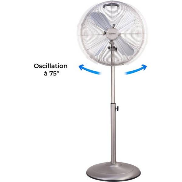 Ventilateur sur pied 40 cm OCEANIC - 3 vitesses - Puissance 50 W - Hauteur réglable 90 a 125 cm - Pales en aluminium - Métal b - Image 4