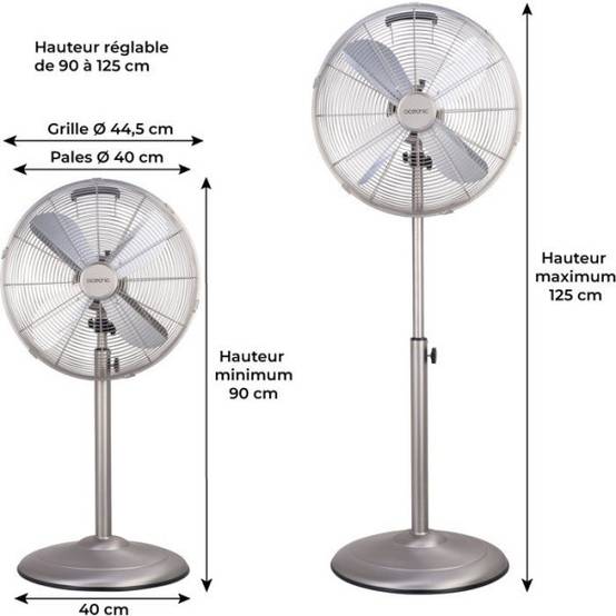 Ventilateur sur pied 40 cm OCEANIC - 3 vitesses - Puissance 50 W - Hauteur réglable 90 a 125 cm - Pales en aluminium - Métal b - Image 5