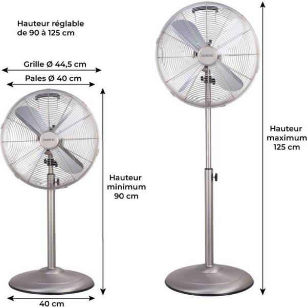 Ventilateur sur pied 40 cm OCEANIC - 3 vitesses - Puissance 50 W - Hauteur réglable 90 a 125 cm - Pales en aluminium - Métal b - Image 5