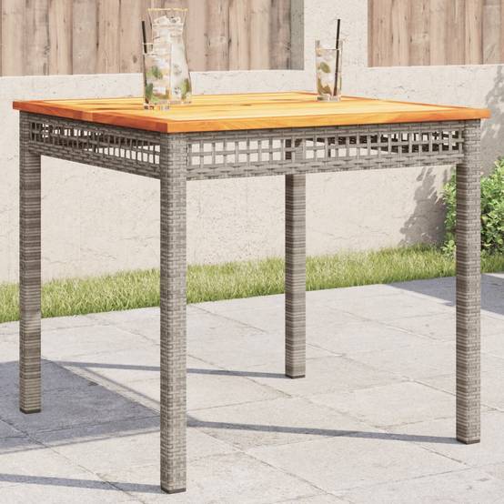 Table à Manger de Jardin Carrée 80cm 4 Personnes, Résine Tressée Grise et Plateau Bois d'Acacia – ComfortXL Outdoor Living - Image 1