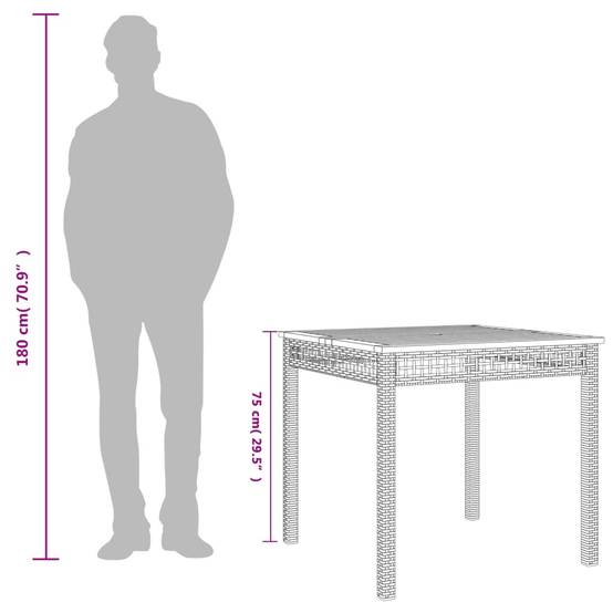 Table à Manger de Jardin Carrée 80cm 4 Personnes, Résine Tressée Grise et Plateau Bois d'Acacia – ComfortXL Outdoor Living - Image 9