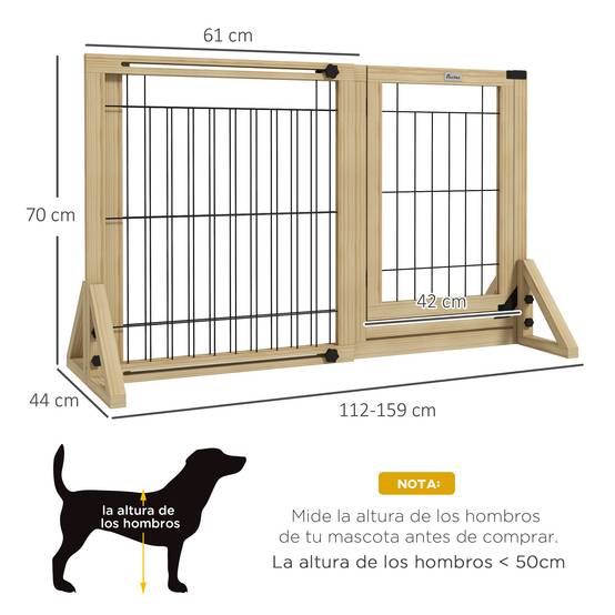 Sans Marque - Clôture extensible pour animaux de compagnie à 2 panneaux avec pieds de support triangulaires 112-159 x 44 x 70 cm Naturel - Image 5
