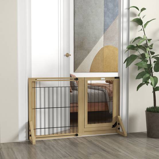 Sans Marque - Clôture extensible pour animaux de compagnie à 2 panneaux avec pieds de support triangulaires 112-159 x 44 x 70 cm Naturel - Image 4