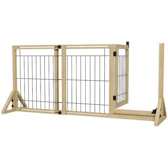 Sans Marque - Clôture extensible pour animaux de compagnie à 2 panneaux avec pieds de support triangulaires 112-159 x 44 x 70 cm Naturel - Image 1
