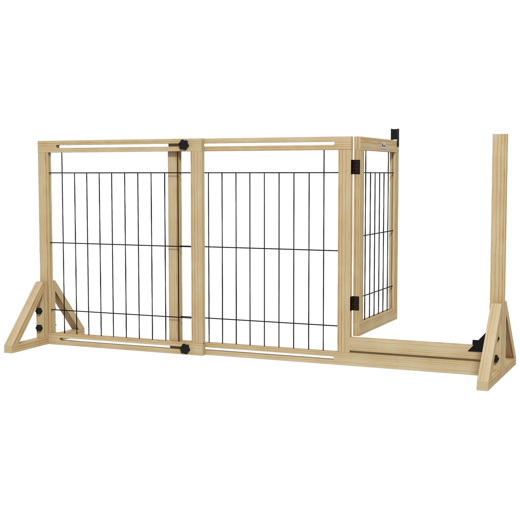 Sans Marque - Clôture extensible pour animaux de compagnie à 2 panneaux avec pieds de support triangulaires 112-159 x 44 x 70 cm Naturel - Image 1