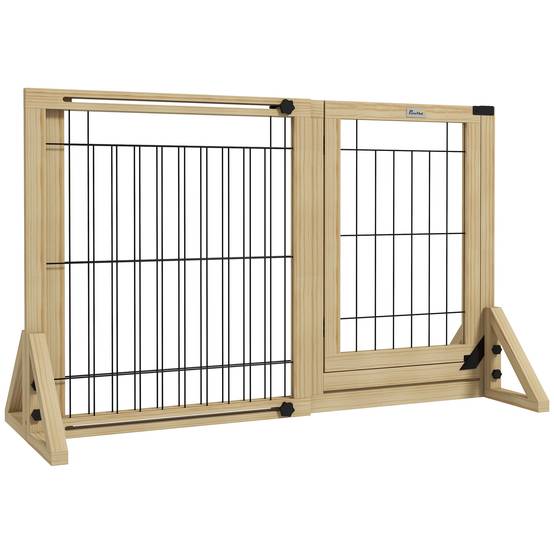 Sans Marque - Clôture extensible pour animaux de compagnie à 2 panneaux avec pieds de support triangulaires 112-159 x 44 x 70 cm Naturel - Image 2