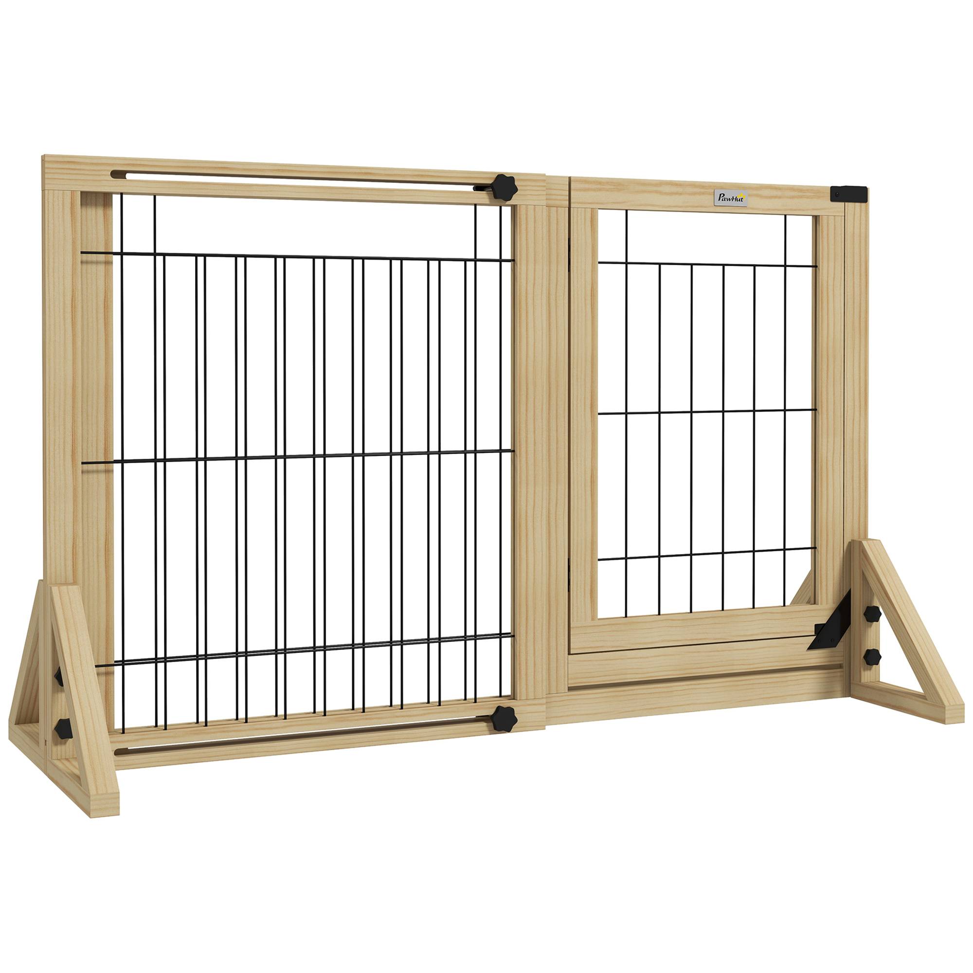 Sans Marque - Clôture extensible pour animaux de compagnie à 2 panneaux avec pieds de support triangulaires 112-159 x 44 x 70 cm Naturel - Image 2