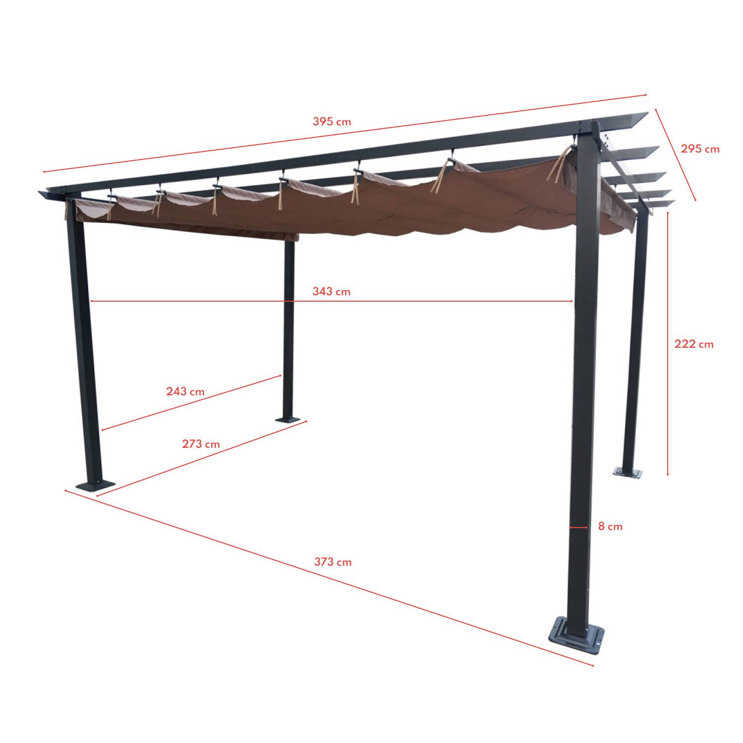 Autre - Tonnelle/Pergola en aluminium 3x4m toile coulissante rétractable - anthracite taupe - HAVANA - Imagen 6