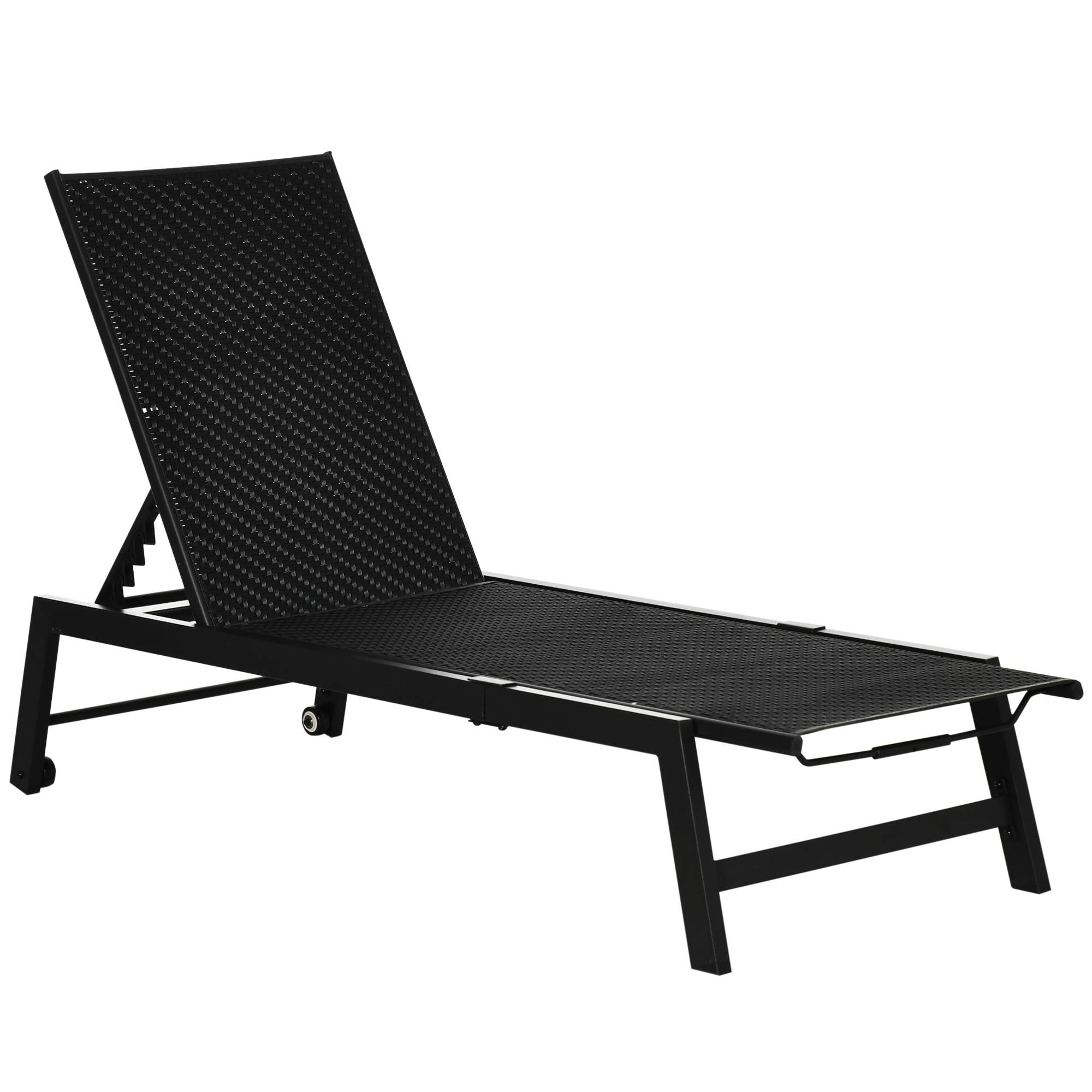 Outsunny - Bain de soleil transat grand confort - dossier inclinable 5 positions roulettes - châssis alu. résine tressée noire - Outsunny - Imagen 1