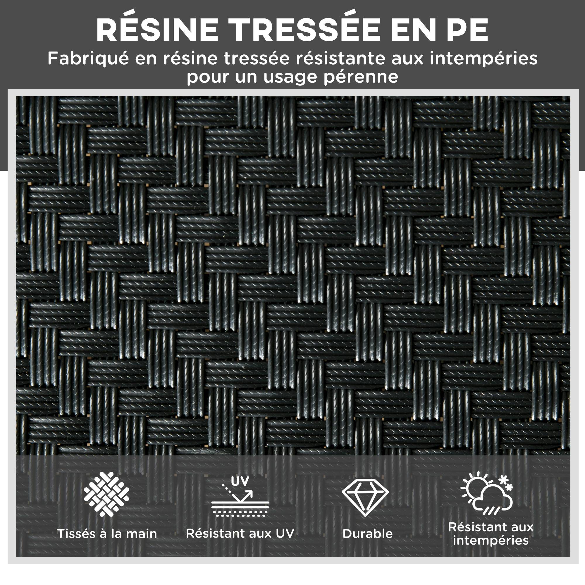Outsunny - Bain de soleil transat grand confort - dossier inclinable 5 positions roulettes - châssis alu. résine tressée noire - Outsunny - Imagen 4