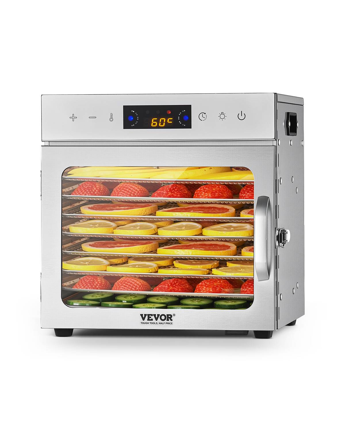 VEVOR Déshydrateur alimentaire 8 plateaux inox 400W, température/minuterie réglables, pour viande/fruits. - Image 1