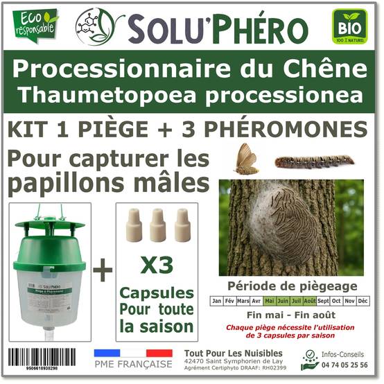 SOLUPHERO - Kit 1 Piège Funnel + 3 Phéromones Processionnaire du Chêne Bio - 1 Capsule 4 Semaines - Image 1