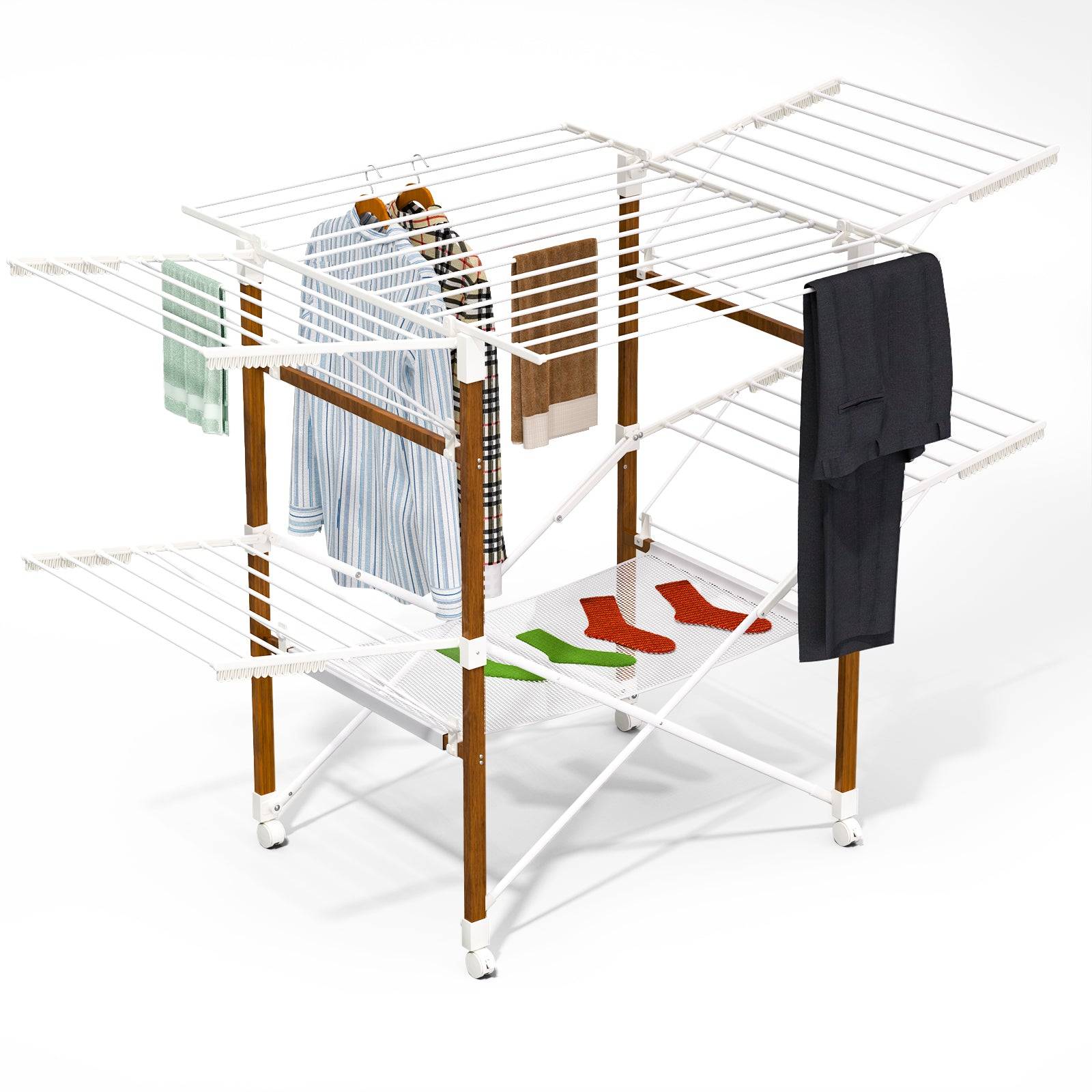 Étendoir à linge pliable avec maille - séchoir mobile extensible - 173x94x123cm - style bois blanc - VOUNOT® - Image 1