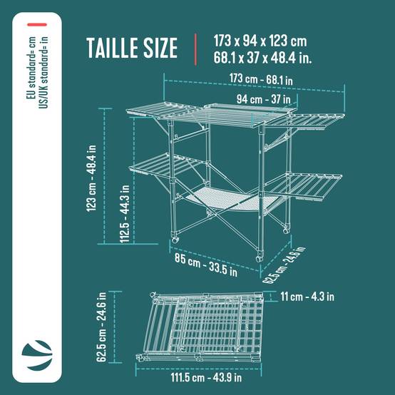 Étendoir à linge pliable avec maille - séchoir mobile extensible - 173x94x123cm - style bois blanc - VOUNOT® - Image 3