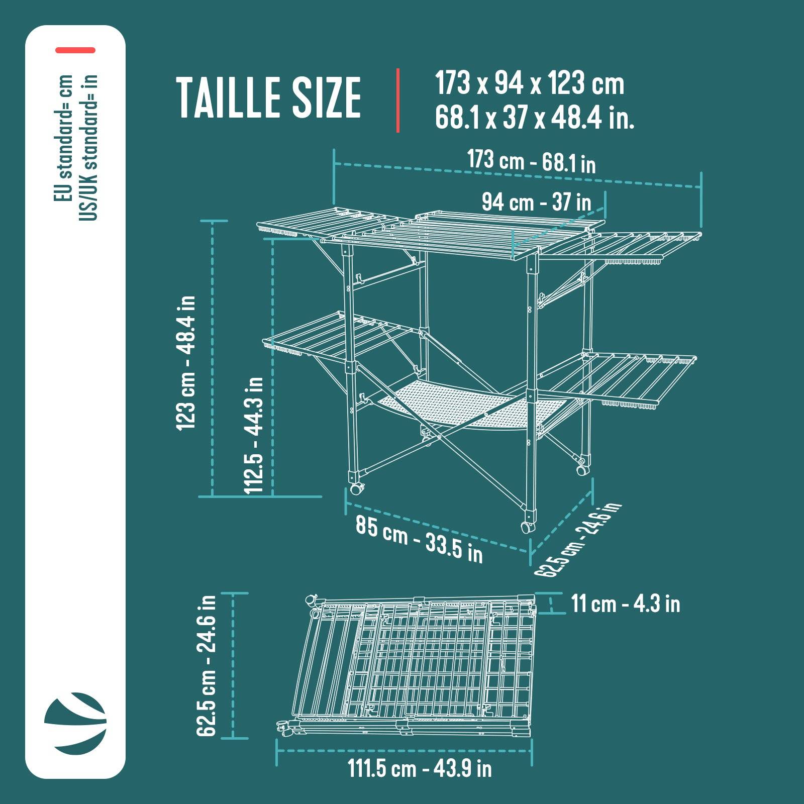 Étendoir à linge pliable avec maille - séchoir mobile extensible - 173x94x123cm - style bois blanc - VOUNOT® - Image 3