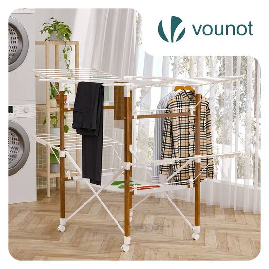 Étendoir à linge pliable avec maille - séchoir mobile extensible - 173x94x123cm - style bois blanc - VOUNOT® - Image 2