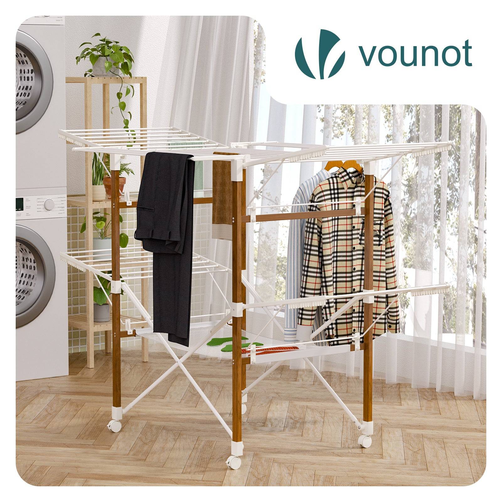 Étendoir à linge pliable avec maille - séchoir mobile extensible - 173x94x123cm - style bois blanc - VOUNOT® - Image 2