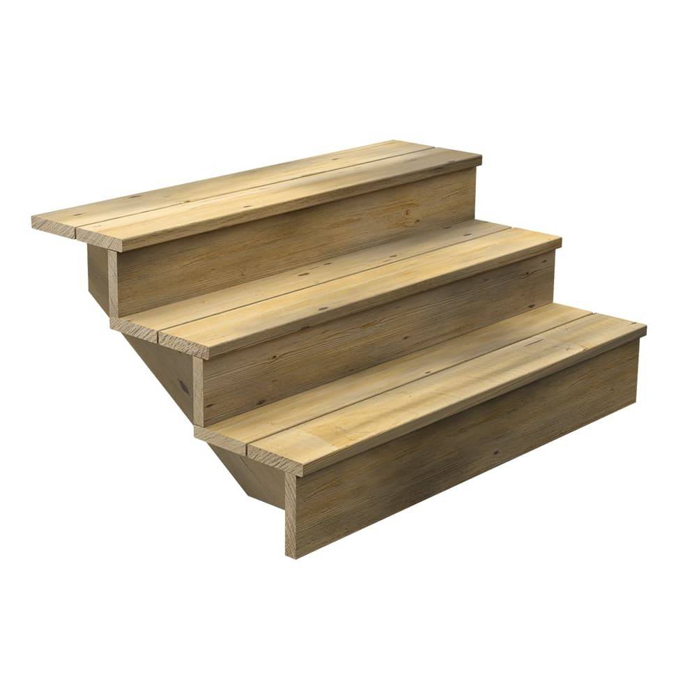 Decklinea - Escalier Bois Exterieur - 3 Marches Pleines - Largeur : 1m20 - Hauteur : 51cm - Avec Contremarches - Pin du Nord - Imagen 1