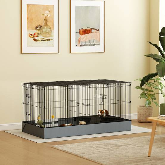 Enclos lapin acier pour petits animaux toit amovible 2 zones 121x61x61cm noir - ComfortXL Outdoor Living - Image 4