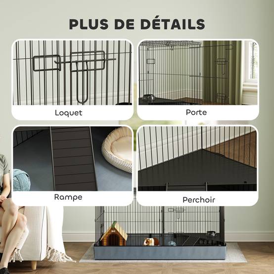 Enclos lapin acier pour petits animaux toit amovible 2 zones 121x61x61cm noir - ComfortXL Outdoor Living - Image 9