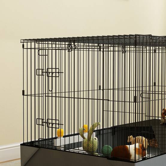 Enclos lapin acier pour petits animaux toit amovible 2 zones 121x61x61cm noir - ComfortXL Outdoor Living - Image 10