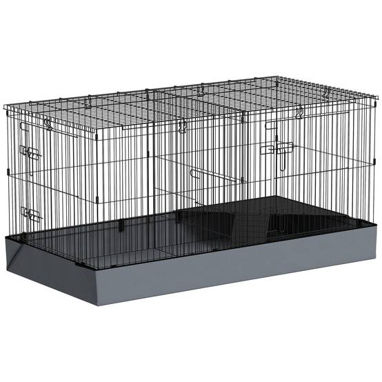Enclos lapin acier pour petits animaux toit amovible 2 zones 121x61x61cm noir - ComfortXL Outdoor Living - Image 1