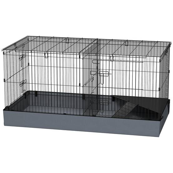 Enclos lapin acier pour petits animaux toit amovible 2 zones 121x61x61cm noir - ComfortXL Outdoor Living - Image 2