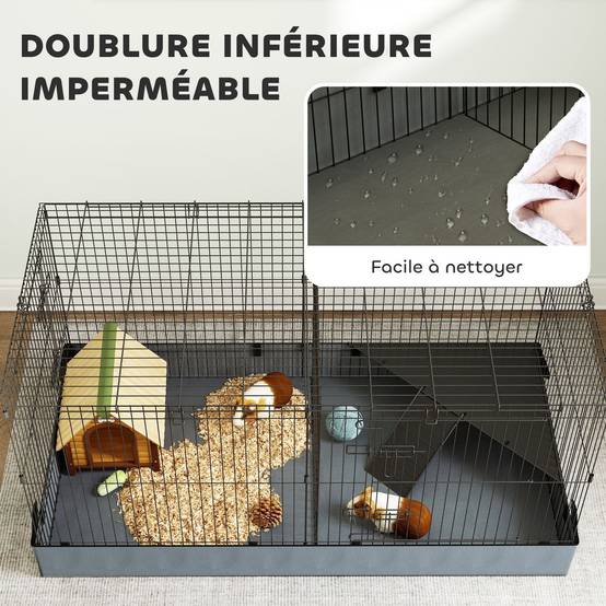 Enclos lapin acier pour petits animaux toit amovible 2 zones 121x61x61cm noir - ComfortXL Outdoor Living - Image 8