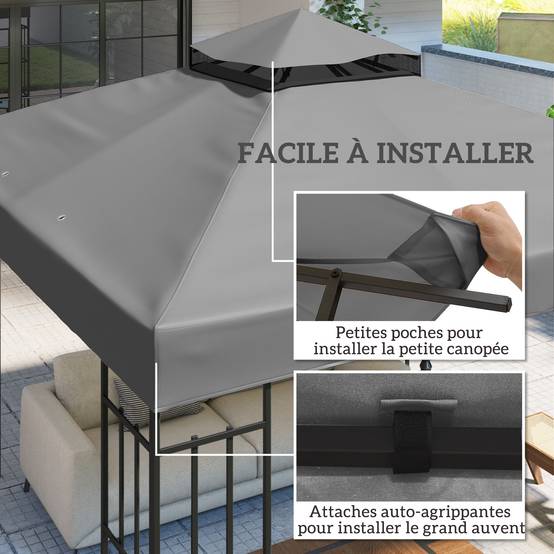 Outsunny - Toile de rechange pour tonnelle 3x3m 2 niveaux protection UV UPF30+ revêtement PVC 370g/m² étanche trous de drainage gris foncé - Outsunny - Image 5
