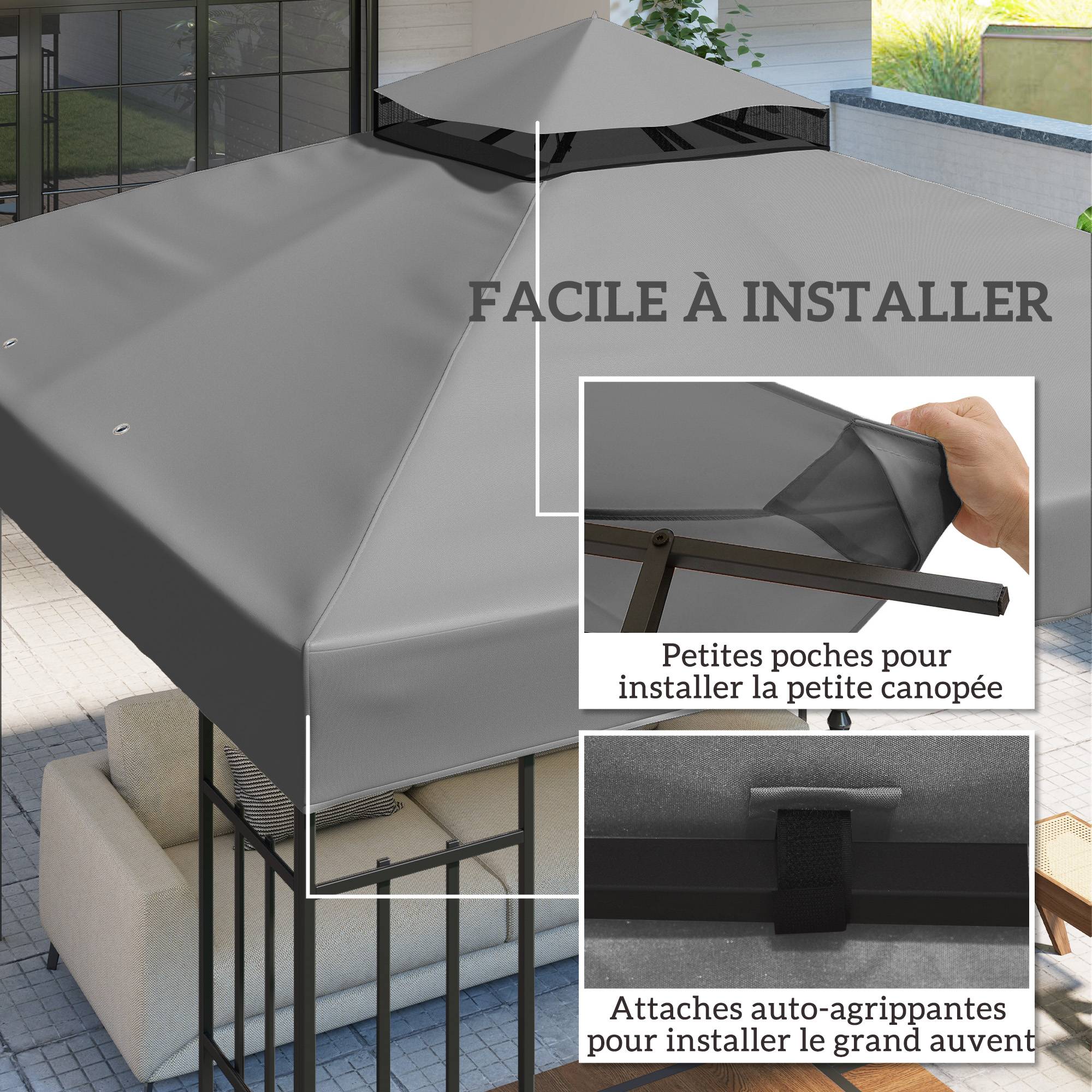 Outsunny - Toile de rechange pour tonnelle 3x3m 2 niveaux protection UV UPF30+ revêtement PVC 370g/m² étanche trous de drainage gris foncé - Outsunny - Image 5