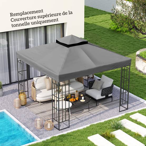 Outsunny - Toile de rechange pour tonnelle 3x3m 2 niveaux protection UV UPF30+ revêtement PVC 370g/m² étanche trous de drainage gris foncé - Outsunny - Image 2