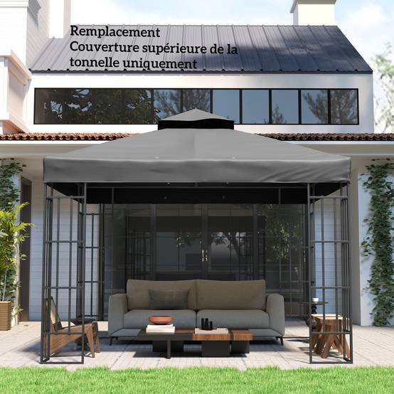 Outsunny - Toile de rechange pour tonnelle 3x3m 2 niveaux protection UV UPF30+ revêtement PVC 370g/m² étanche trous de drainage gris foncé - Outsunny - Image 4