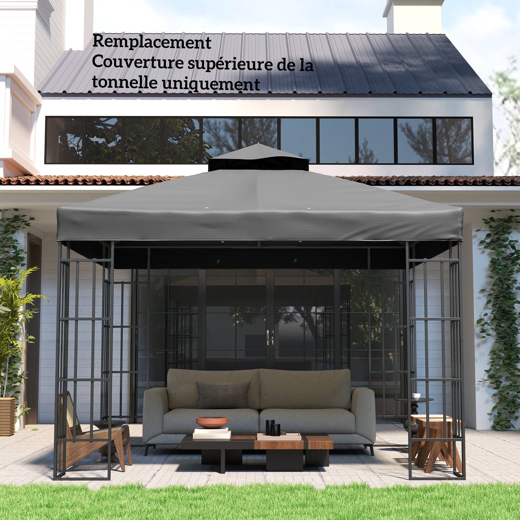 Outsunny - Toile de rechange pour tonnelle 3x3m 2 niveaux protection UV UPF30+ revêtement PVC 370g/m² étanche trous de drainage gris foncé - Outsunny - Image 4