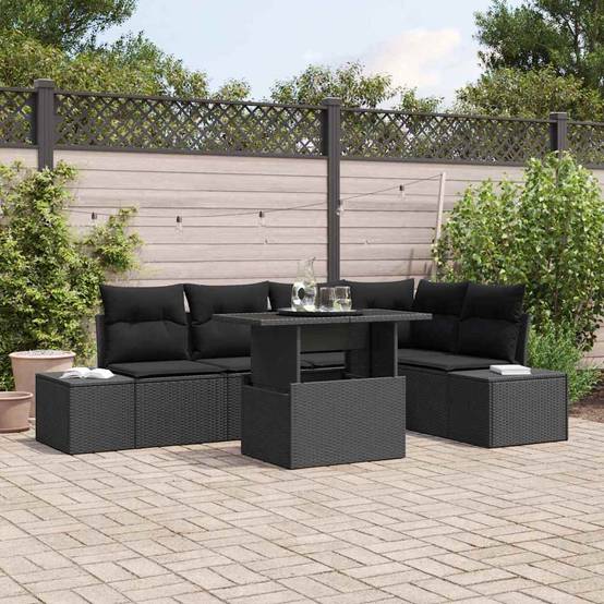 Salon de jardin 5 places en poly rotin avec table basse en verre trempé Noir – ComfortXL Outdoor Living - Image 1