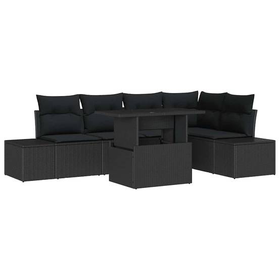 Salon de jardin 5 places en poly rotin avec table basse en verre trempé Noir – ComfortXL Outdoor Living - Image 2