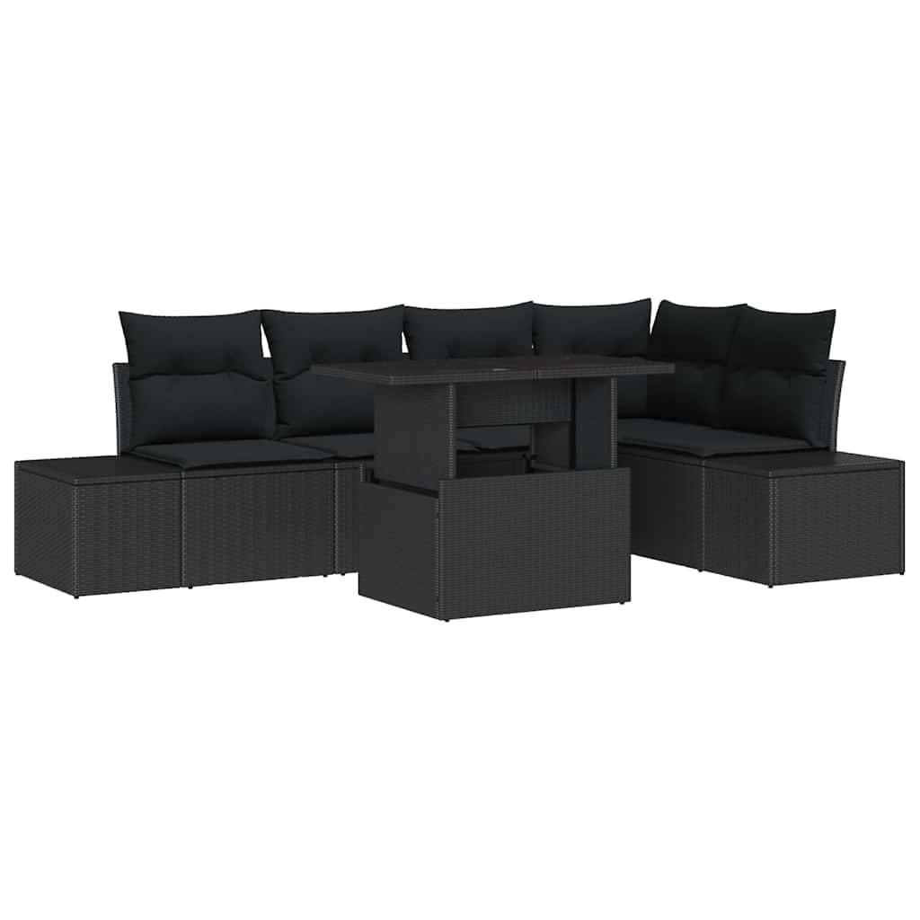 Salon de jardin 5 places en poly rotin avec table basse en verre trempé Noir – ComfortXL Outdoor Living - Image 2