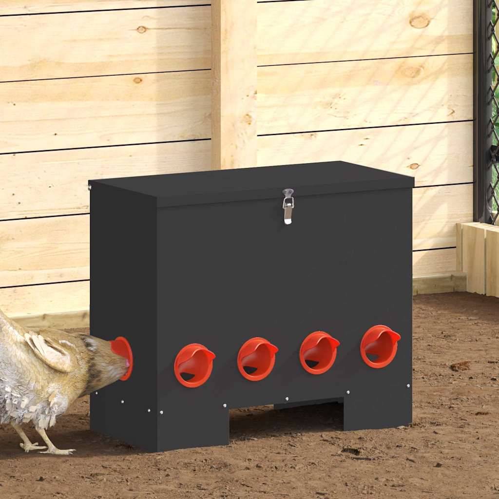 Mangeoire Poule Sur Pied Acier Stable Capacité 25kg Noir - ComfortXL Outdoor Living - Image 1