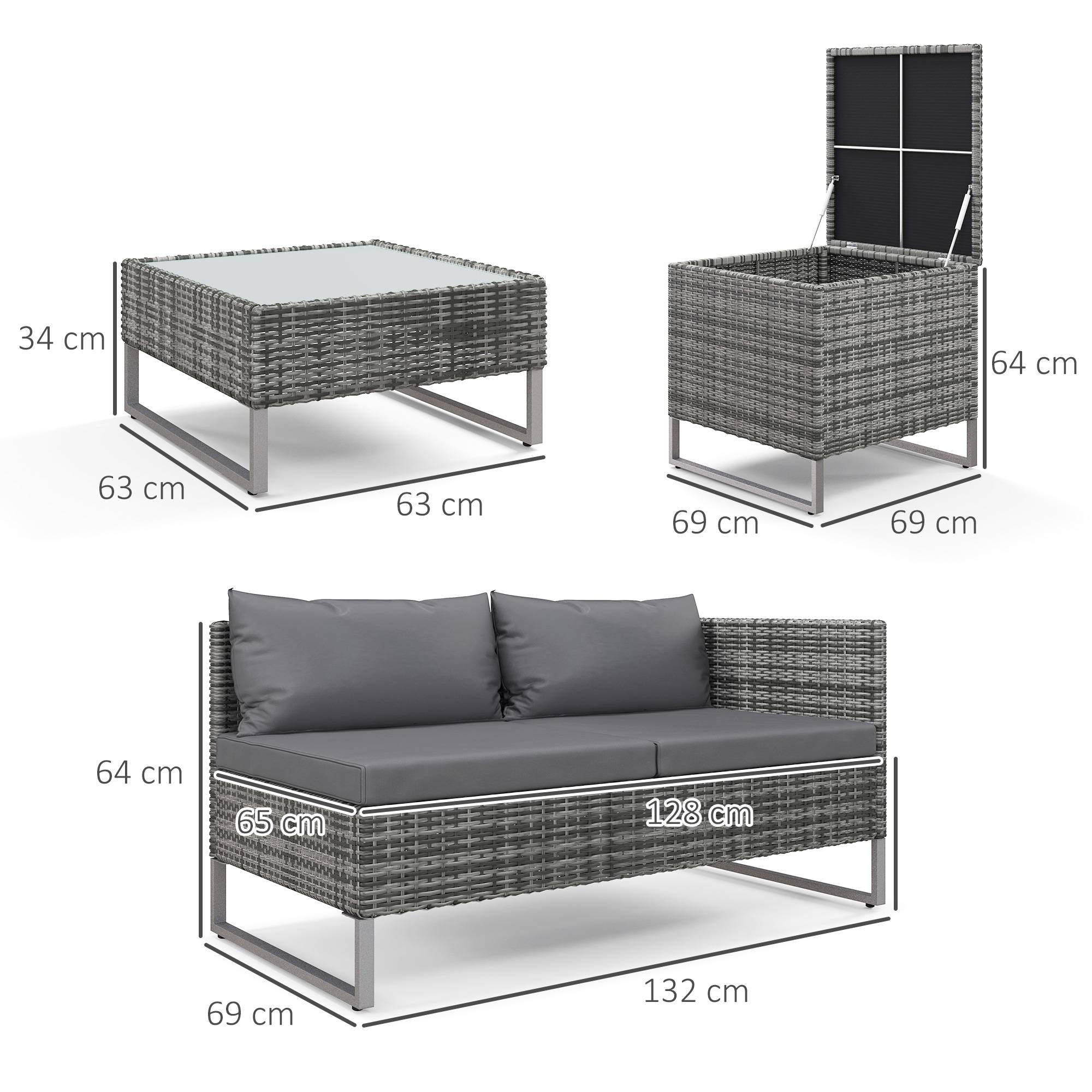 Ensemble jardin 4 pcs, 2 canapés 2 places, table basse et table haute, acier et rotin - Image 5
