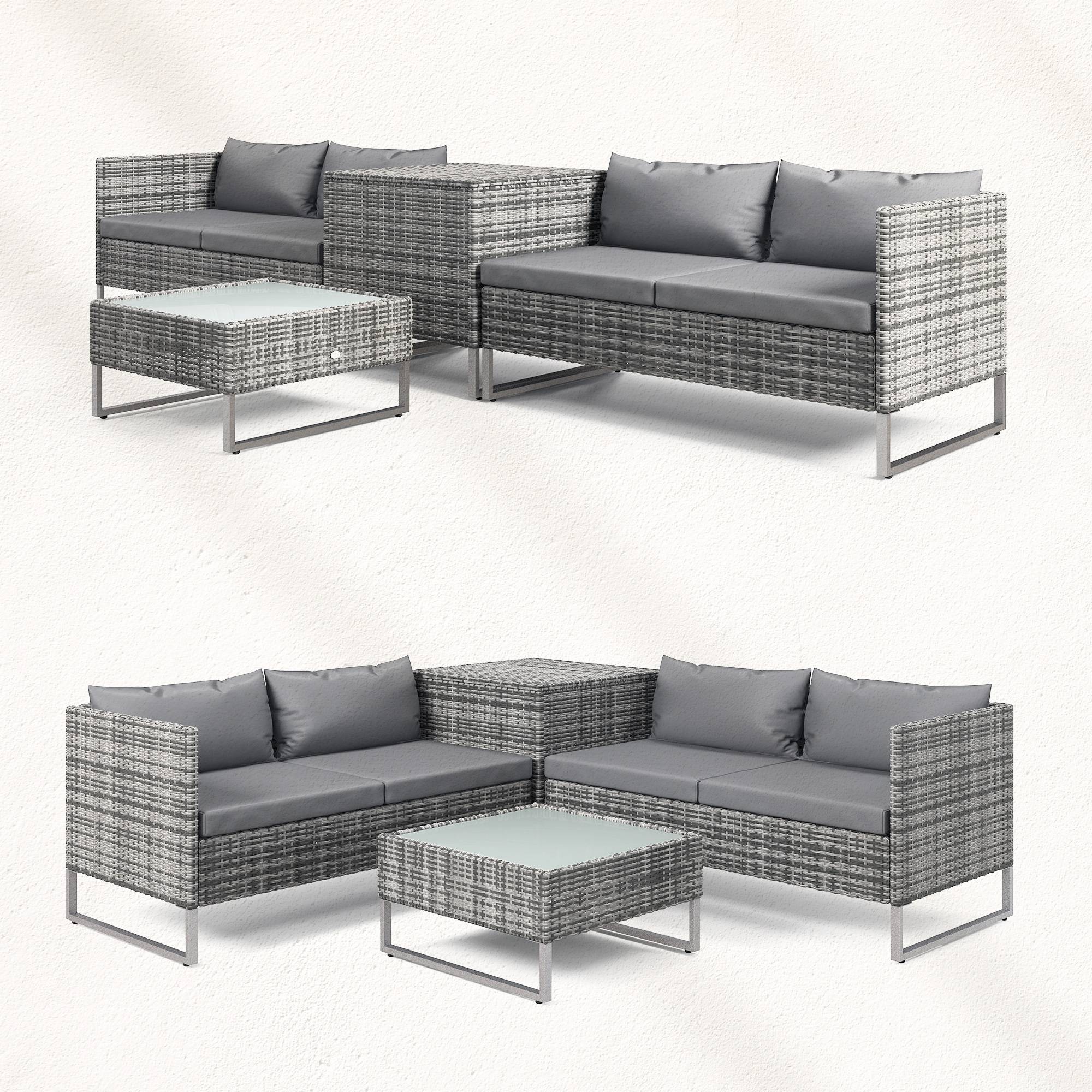 Ensemble jardin 4 pcs, 2 canapés 2 places, table basse et table haute, acier et rotin - Image 10