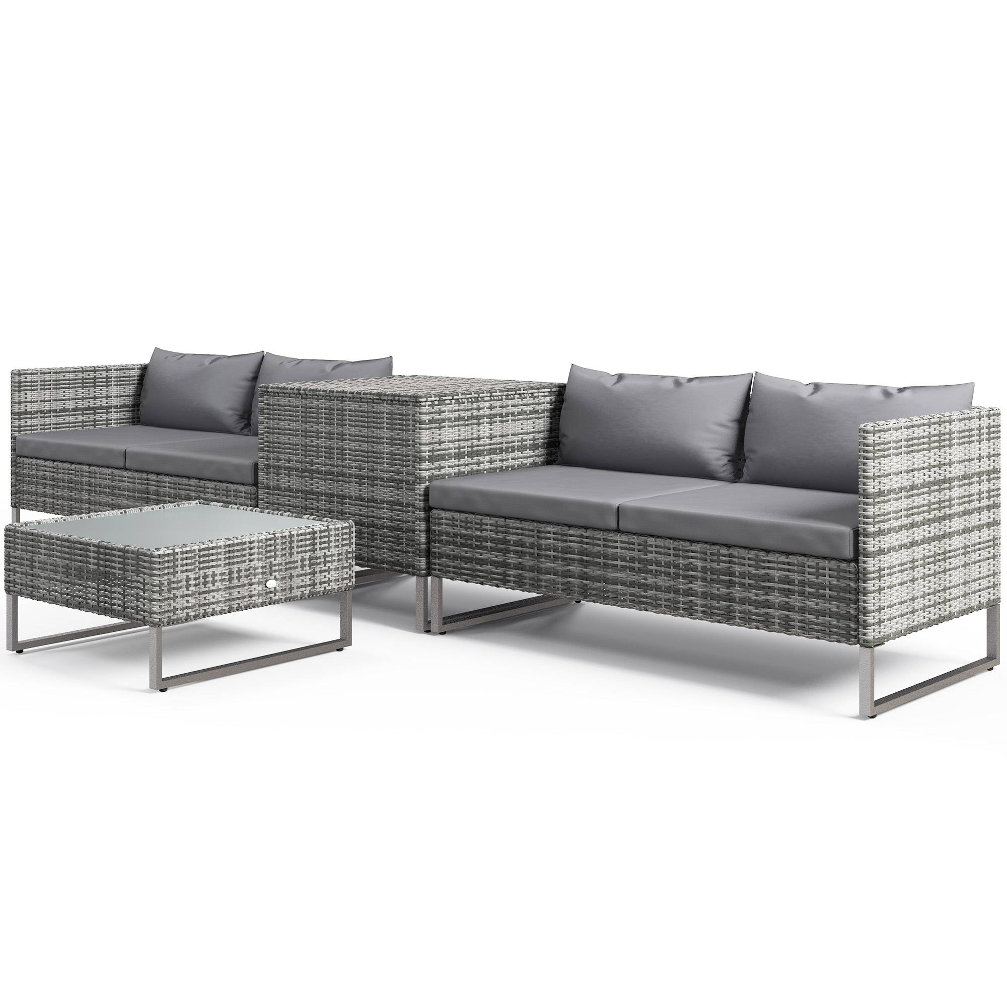 Ensemble jardin 4 pcs, 2 canapés 2 places, table basse et table haute, acier et rotin - Image 2