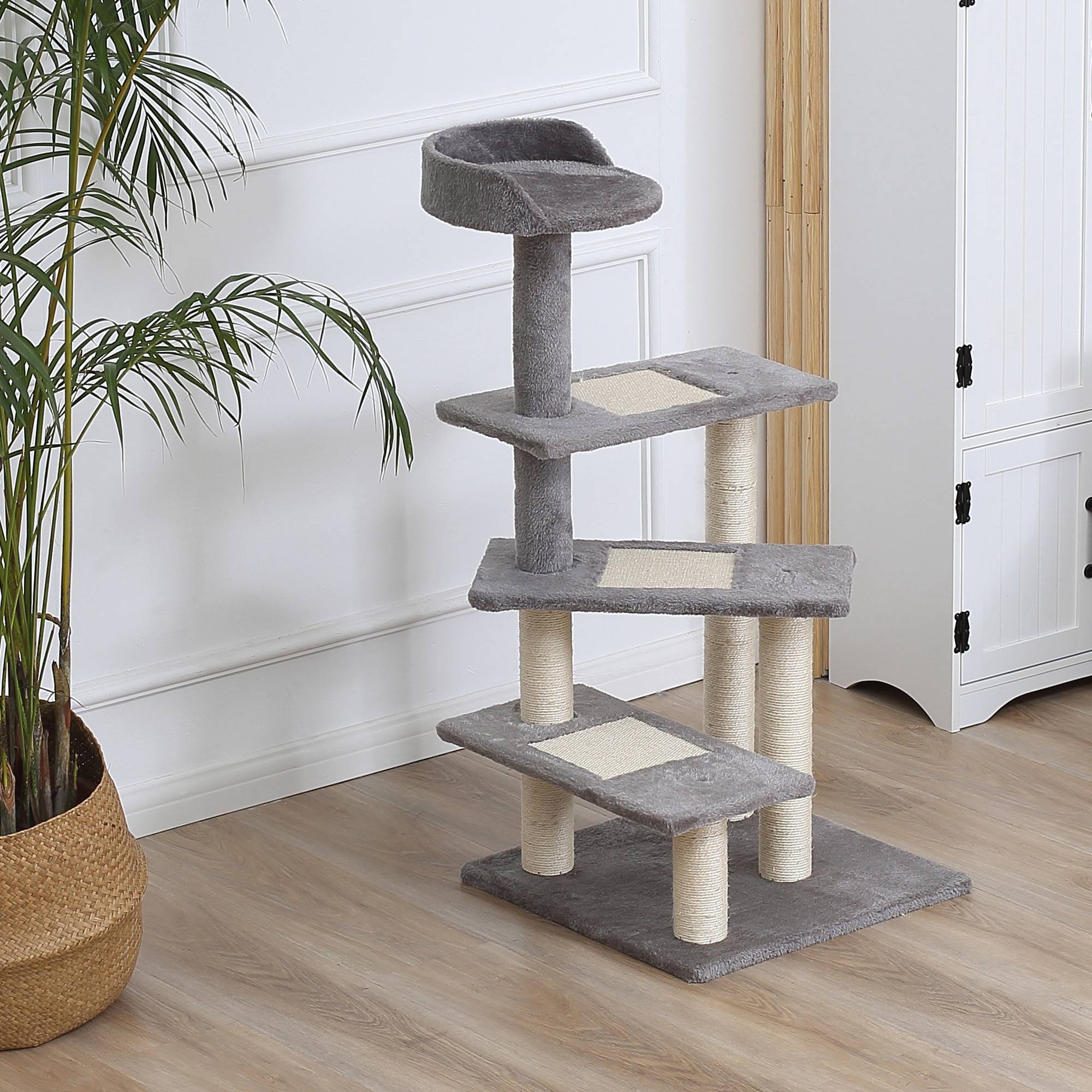 Arbre à chat PawHut 100 cm, poteaux sisal, grande plateforme, griffoir multi niveaux, petits chats - Image 4