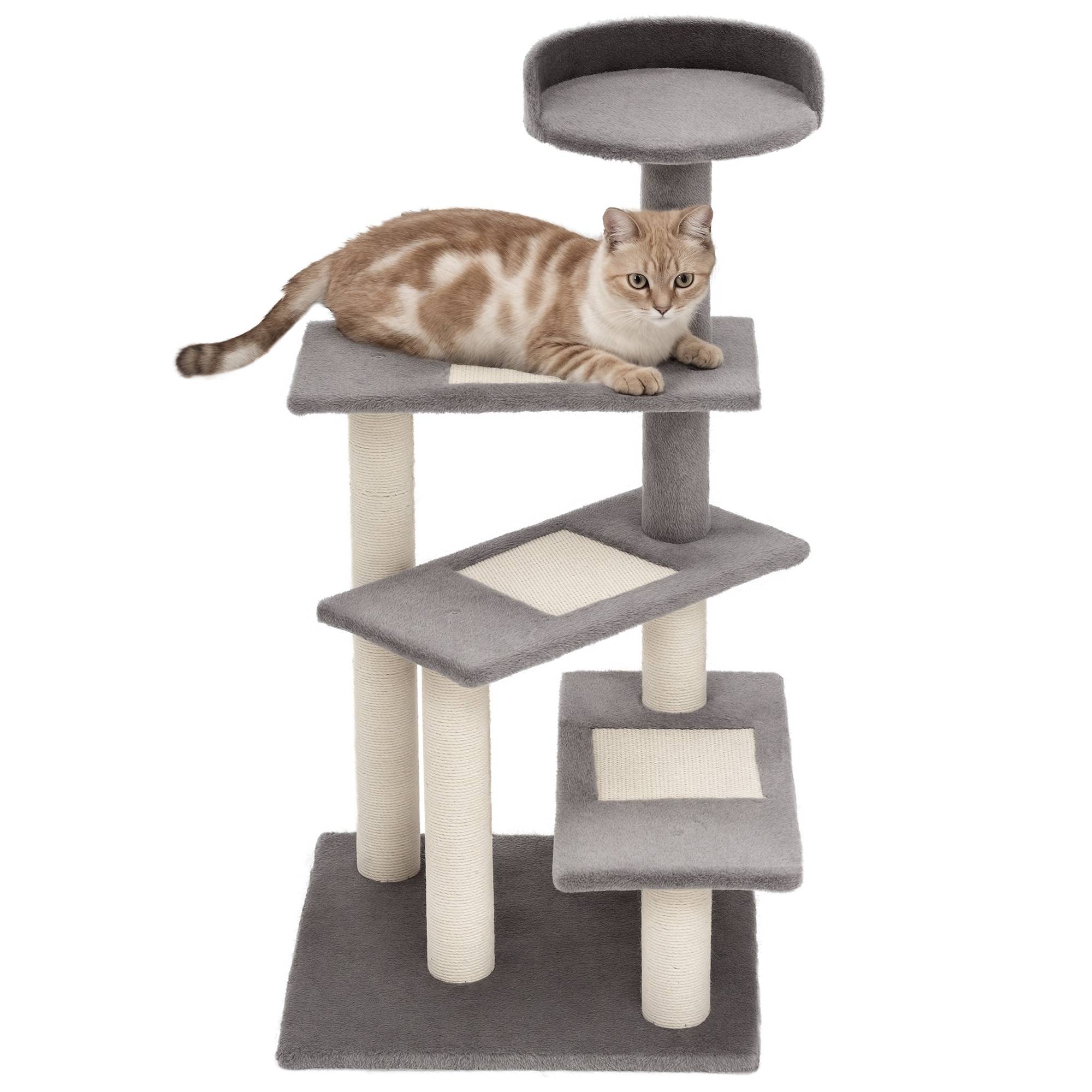 Arbre à chat PawHut 100 cm, poteaux sisal, grande plateforme, griffoir multi niveaux, petits chats - Image 1