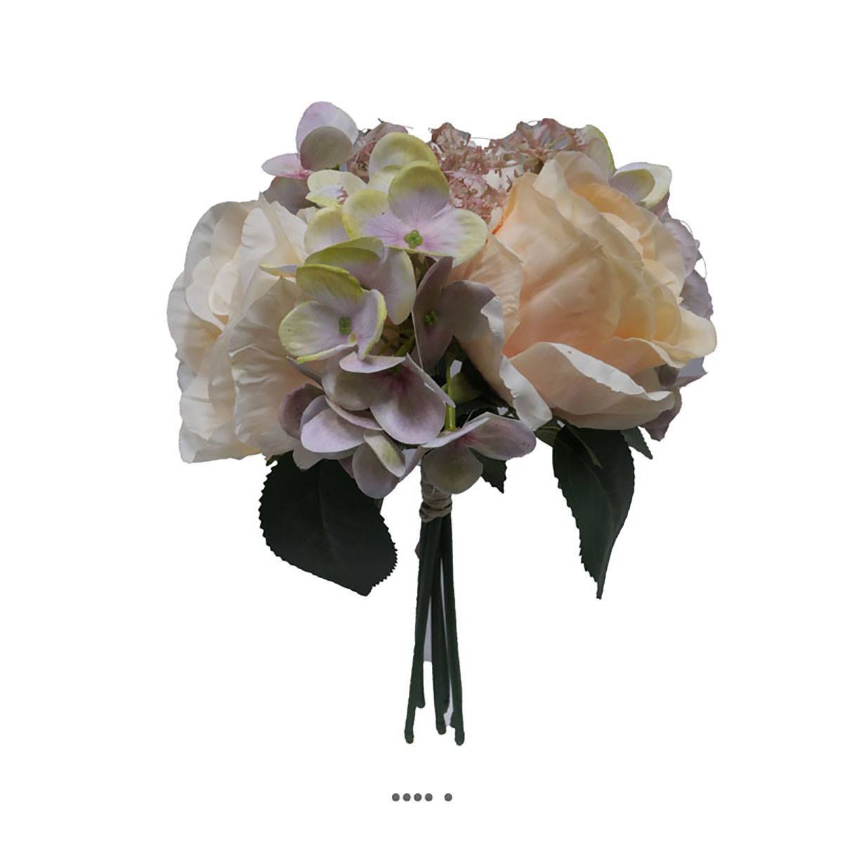 Bouquet de fausses roses et hortensias H 30 cm 6 têtes Blanc-vert - couleur: Blanc-vert - Image 1