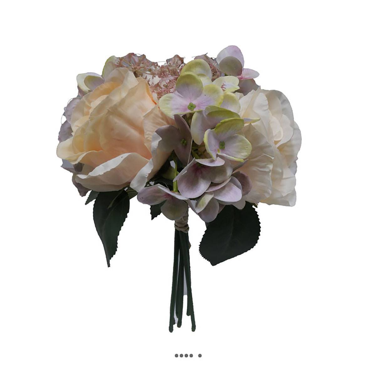 Bouquet de fausses roses et hortensias H 30 cm 6 têtes Blanc-vert - couleur: Blanc-vert - Image 2