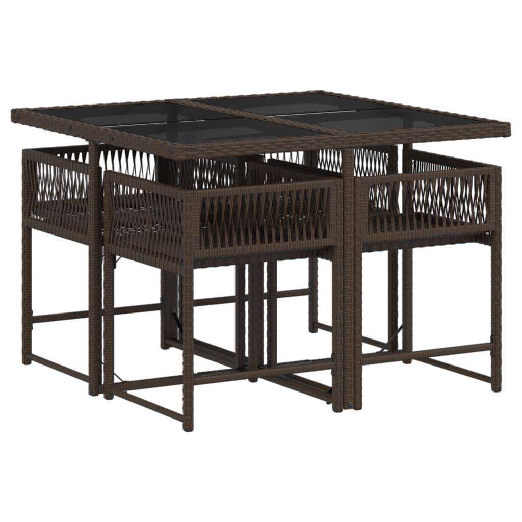 Salon de Jardin 4 Personnes Résine Tressée Encastrable Table Verre Marron – ComfortXL Outdoor Living - Image 3