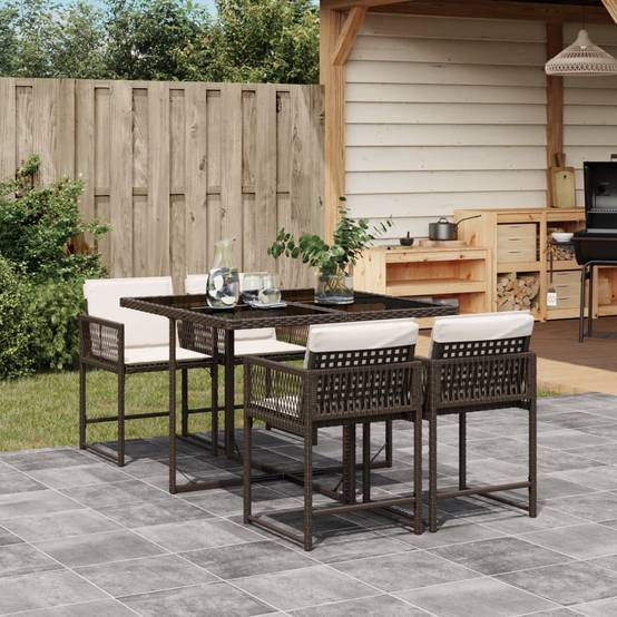 Salon de Jardin 4 Personnes Résine Tressée Encastrable Table Verre Marron – ComfortXL Outdoor Living - Image 1