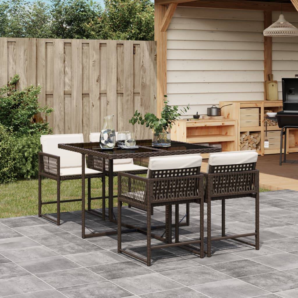 Salon de Jardin 4 Personnes Résine Tressée Encastrable Table Verre Marron – ComfortXL Outdoor Living - Image 1