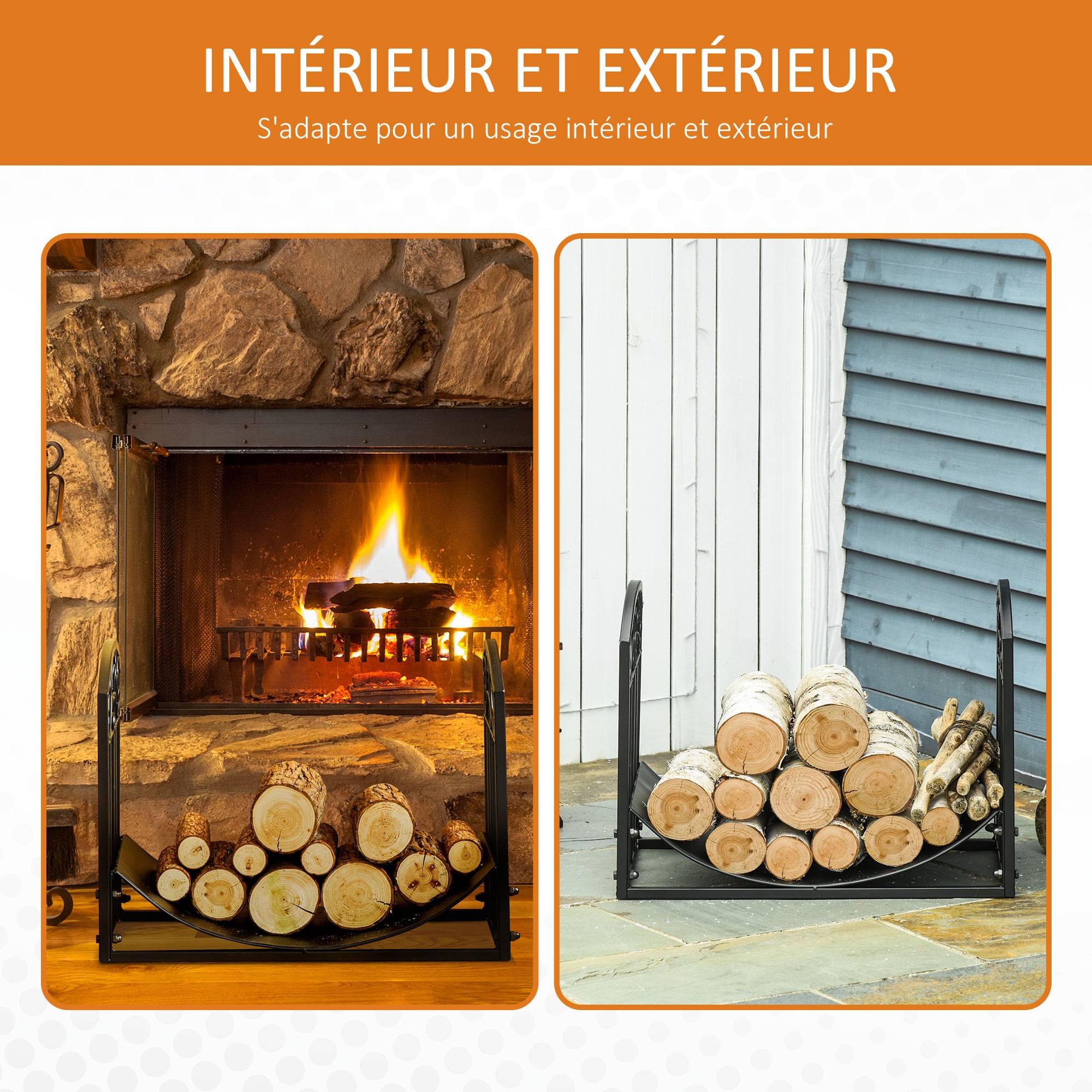 ComfortXL - Porte-bûches de cheminée en métal noir style fer forgé 60,5 x 36 x 46,5 cm pour salon ou terrasse 60 kg - Image 6
