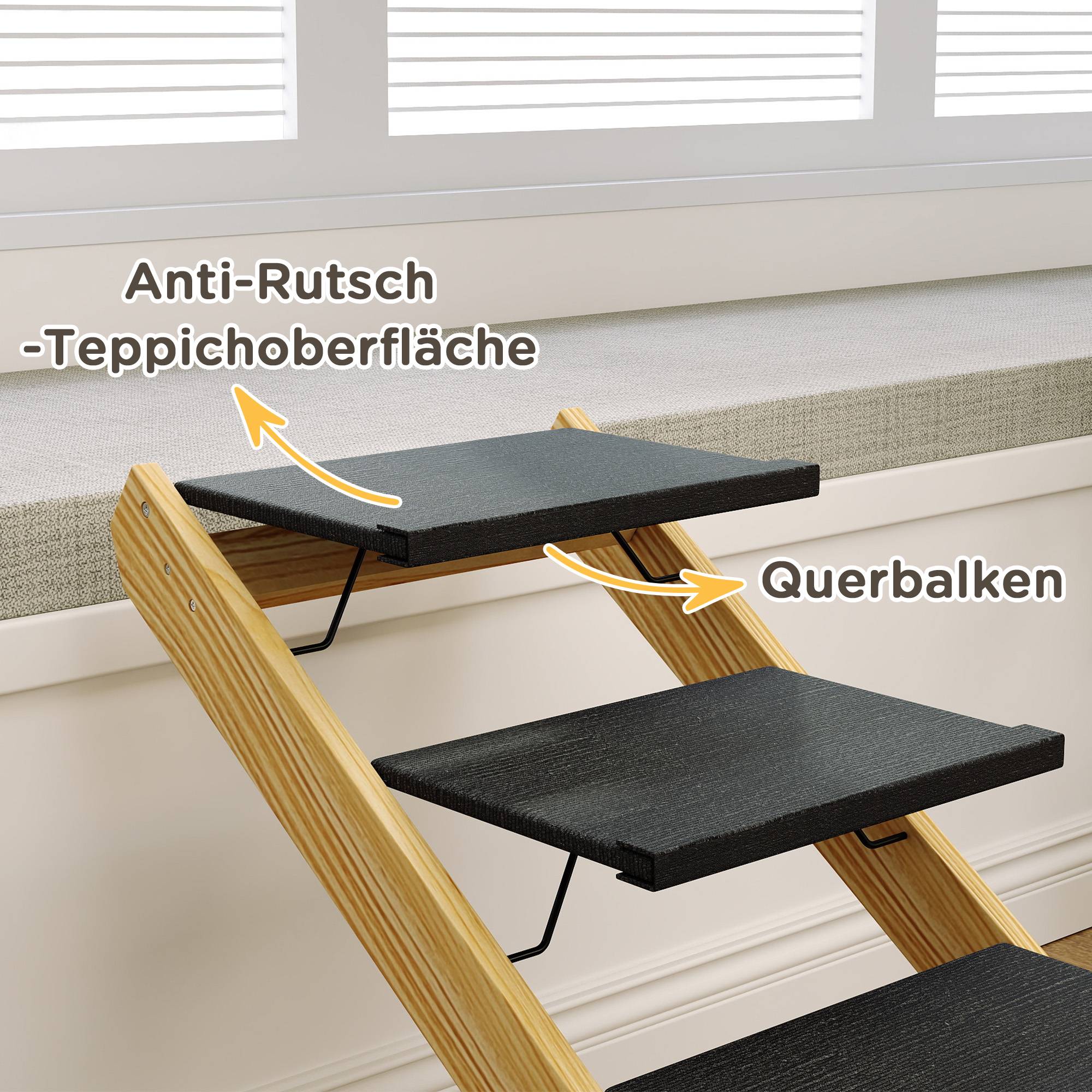 Escalier chien, rampe, réglable en hauteur, antidérapante, pliable, 83x40x62,5cm, bois/blanc - Image 10