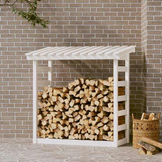 Range-bûches en Bois de Pin Blanc avec Toit Stockage Extérieur 108x65x110cm - ComfortXL Outdoor Living - Image 1